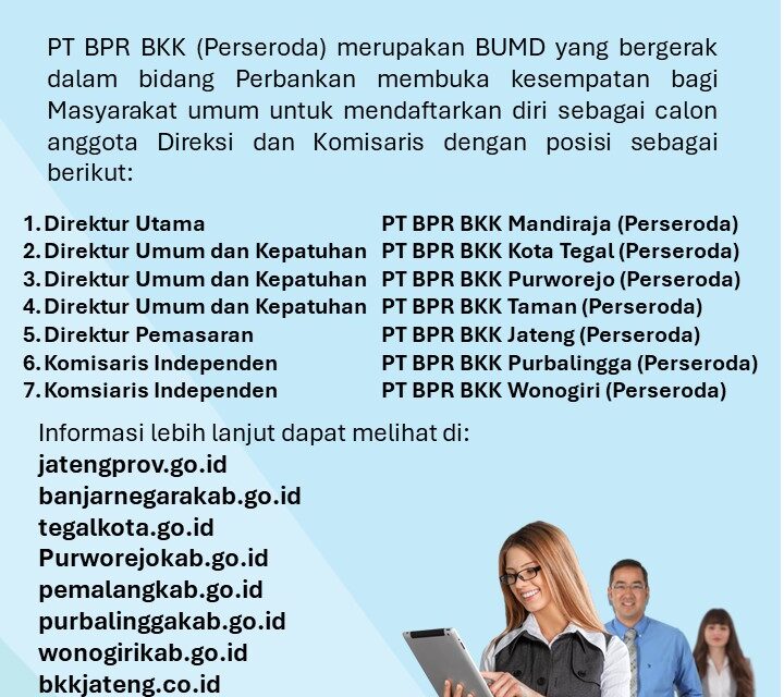 Pengumuman Rekruitmen Direksi dan Komisaris PT BPR BKK (Perseroda)